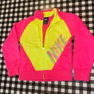 Nike fluorescent hot pink & neon yellow Kids size 6x zip up jacket- 80s or 90s